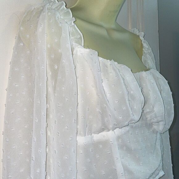 SHEIN white dotted Swiss long sleeved cropped cottage core blouse - Picture 4 of 9